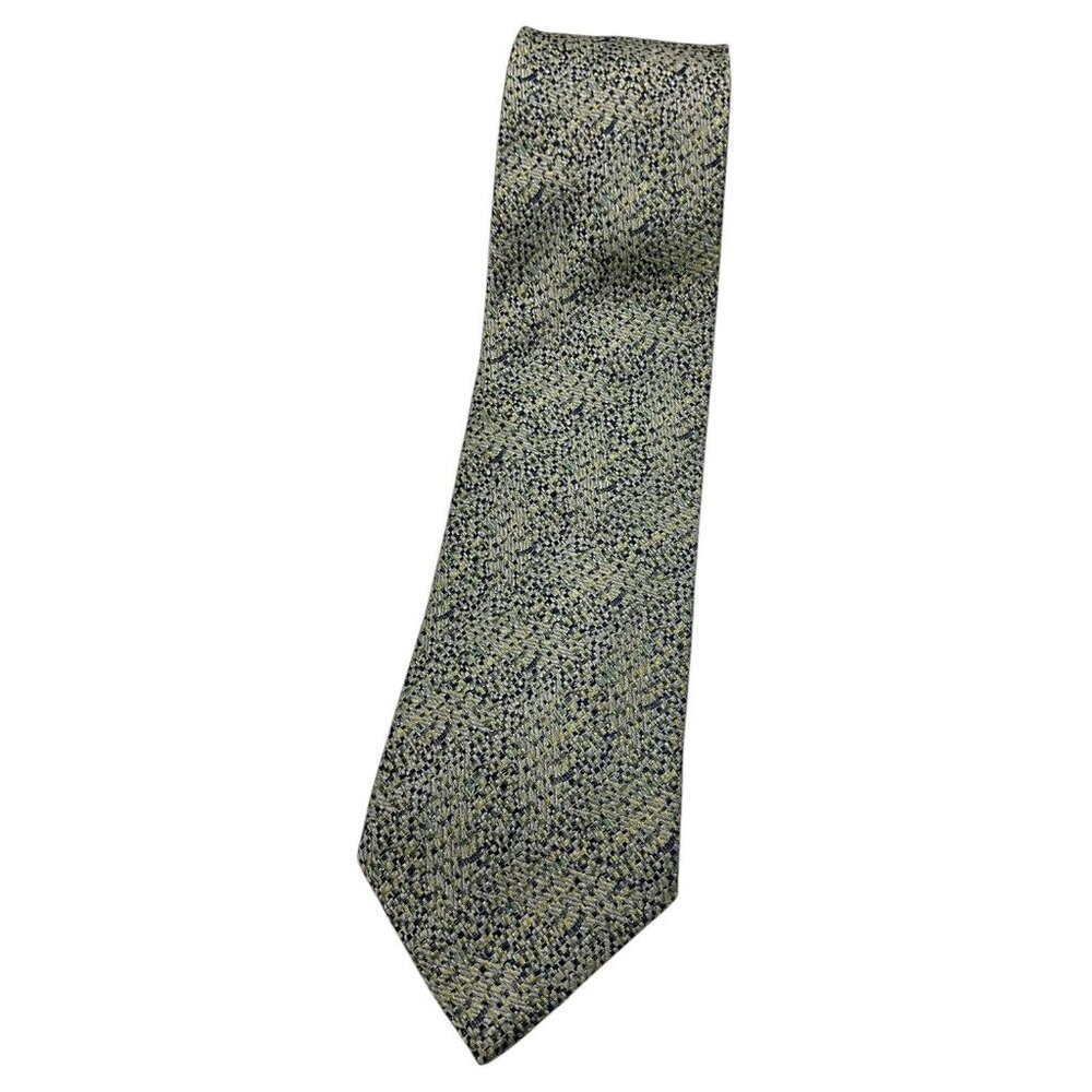 MISSONI Men's 100% Silk Necktie LUXURY Ivory Yellow Green Geometric W:3.7" EUC